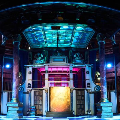 Interior view of the Globe Theater at Europa-Park, a replica of the famous Globe Theater in London from the Elizabethan era.
