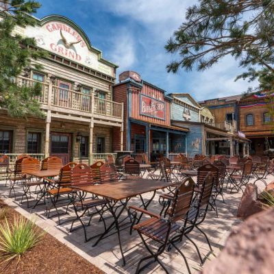 The outdoor terrace of the Wild Horse Bar in Silver Lake City.