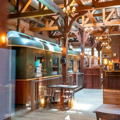 The Diner Station restaurant is styled like an old Western railway station with old railway carriages and plenty of seating.