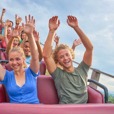 Visitors enjoying a ride on the WODAN – Timburcoaster attraction at Europa-Park.
